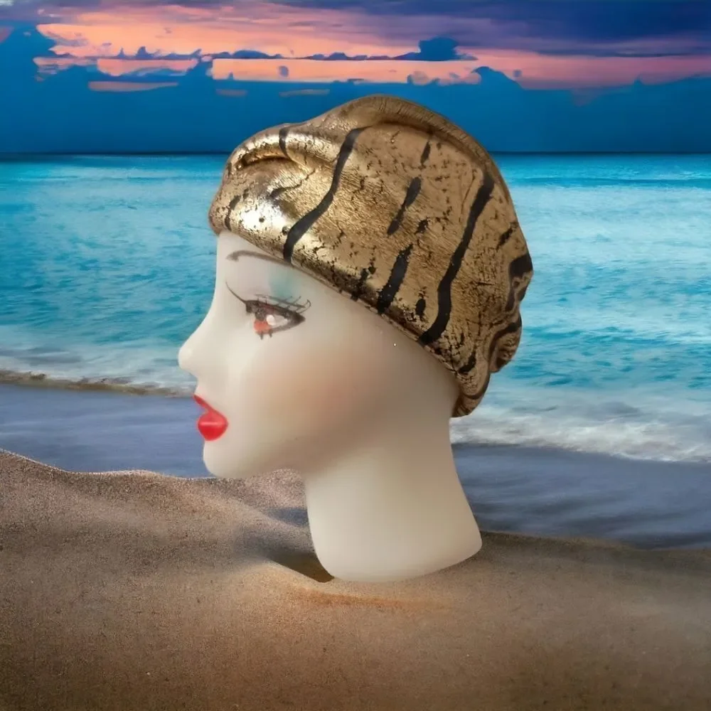 Lady Head Brooch Harlequin Cloche Wrap Hat Art Deco Flapper Acrylic Vintage 90s.